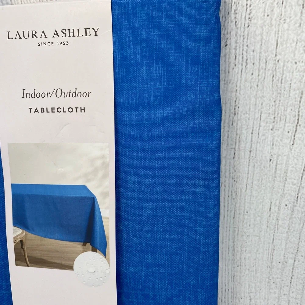 Laura Ashley Tablecloth Round 70in Cobalt Blue Indoor Outdoor Spill Resistant